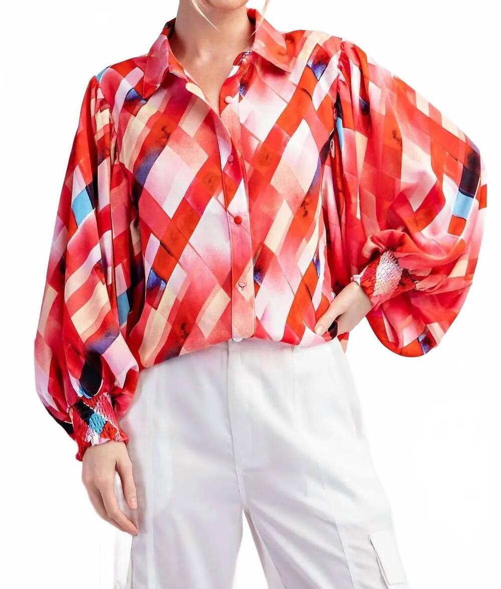 NEW EE:SOME printed puff sleeve top in red
